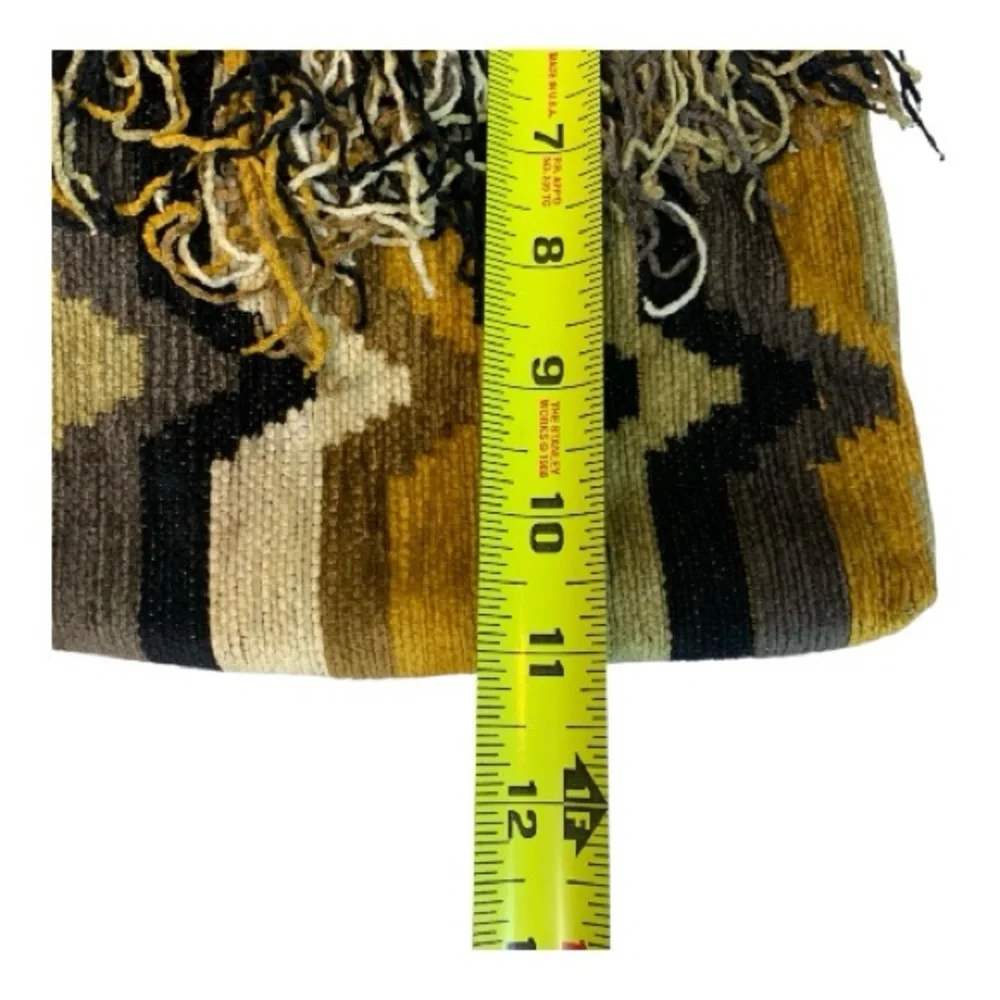 Striped Woven Knit‎ Boho Crossbody Bag Gold Black Tan Shades Fringe Aztec Hippie